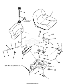 Fuel Tank And Seat Group Diagram and Parts List for 7800669 (107280340)(2010) Briggs and Stratton Lawn Tractor
